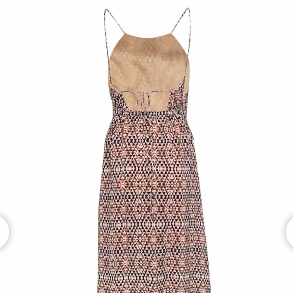 Joie Silk Sleeveless Printed Maxi Dress in Beige/Black/Pink
